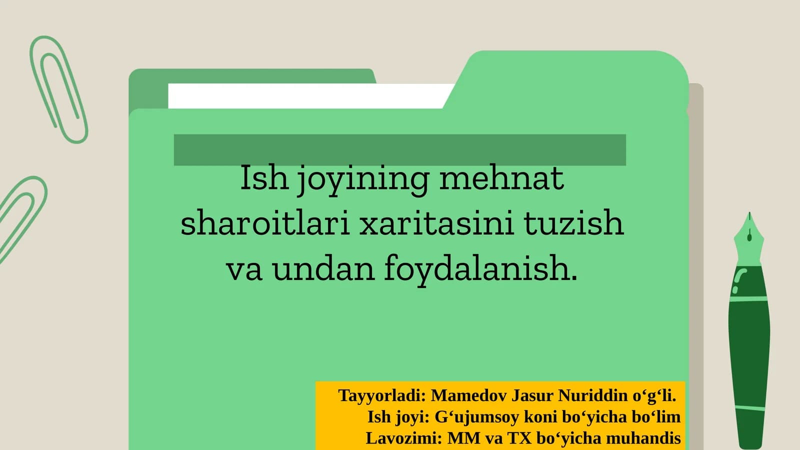 Ishjoyining mehnat sharoitlari xaritasi