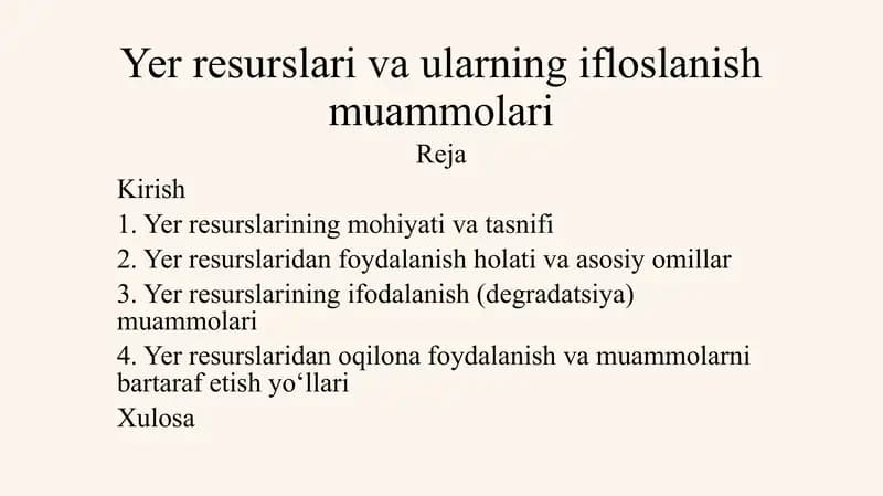 Yer resurslari va ularning ifodalanish muammolari