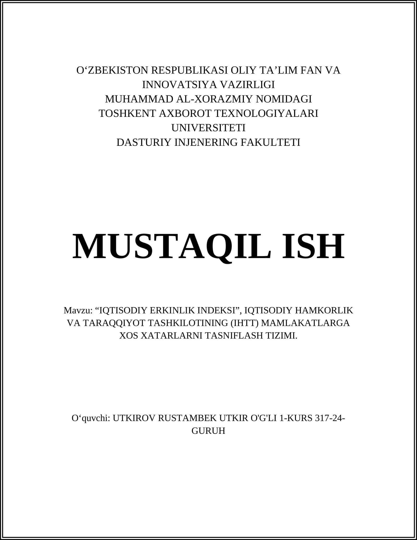 "IQTISODIY ERKINLIK INDEKSI"