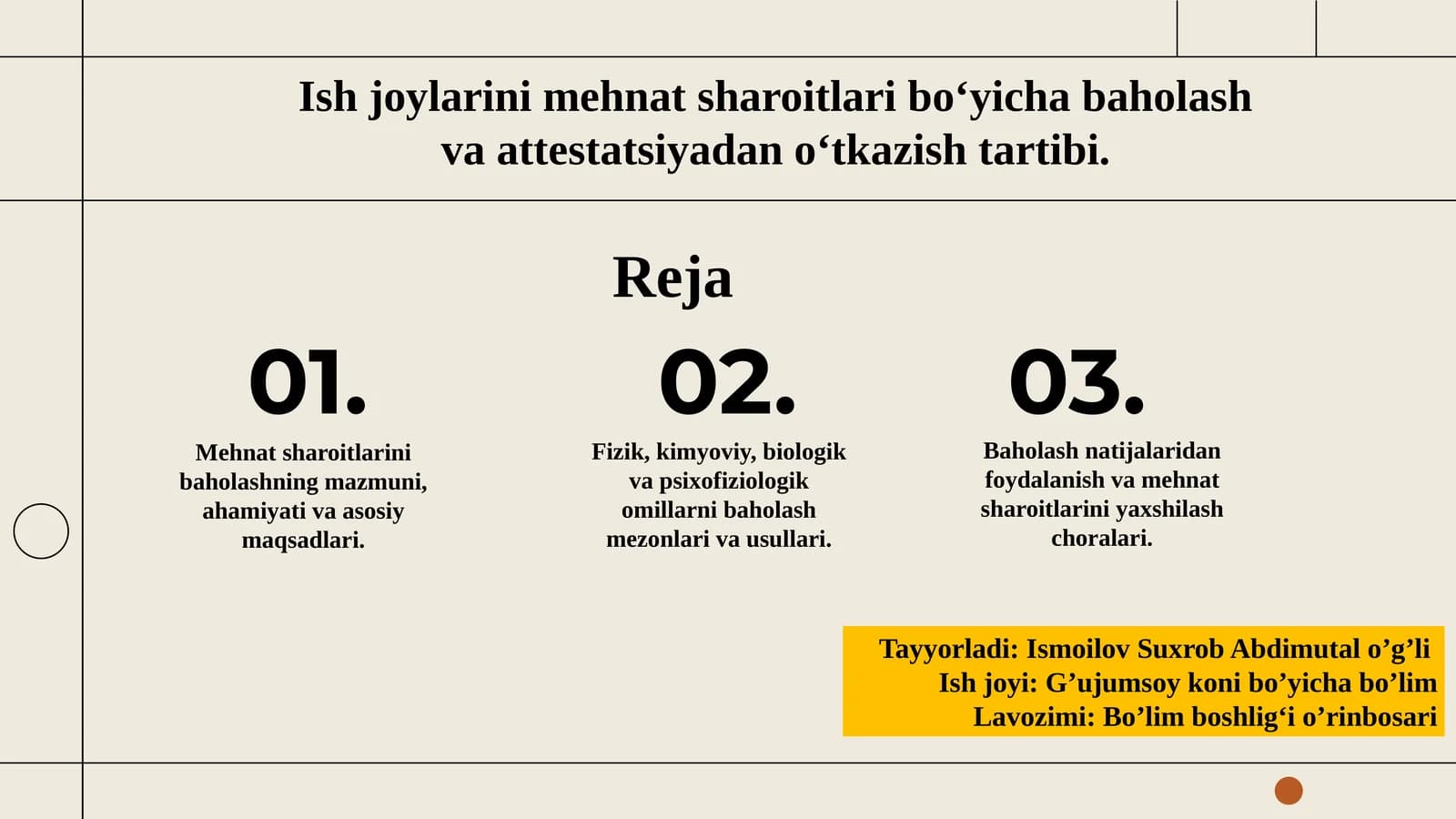 Mehnat sharoitlarini baholash
