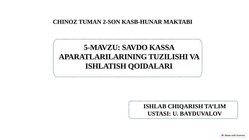 Savdo kassa aparatlarilarining tuzilishi va  ishlatish qoidalari.