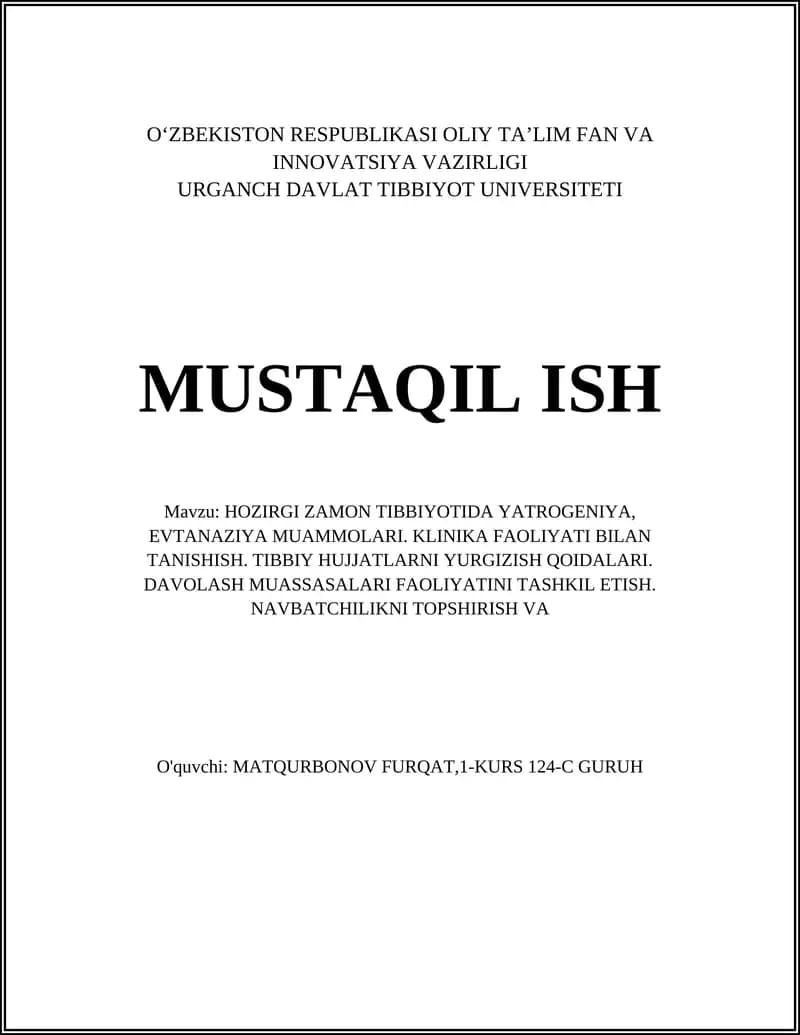 HOZIRGI ZAMON TIBBIYOTIDA YATROGENIYA, EVTANAZIYA MUAMMOLARI