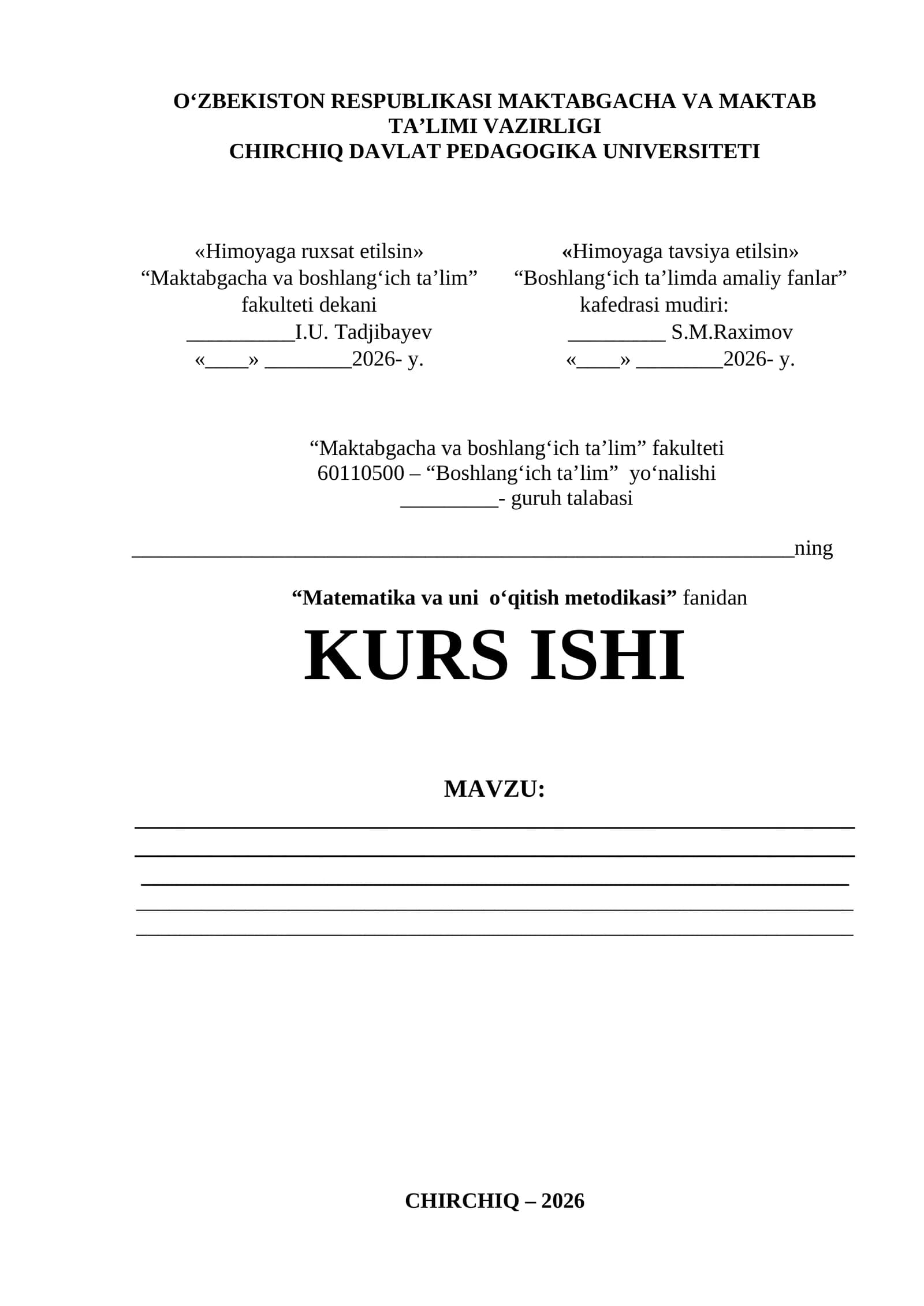 Matematika va uni o‘qitish metodikasi