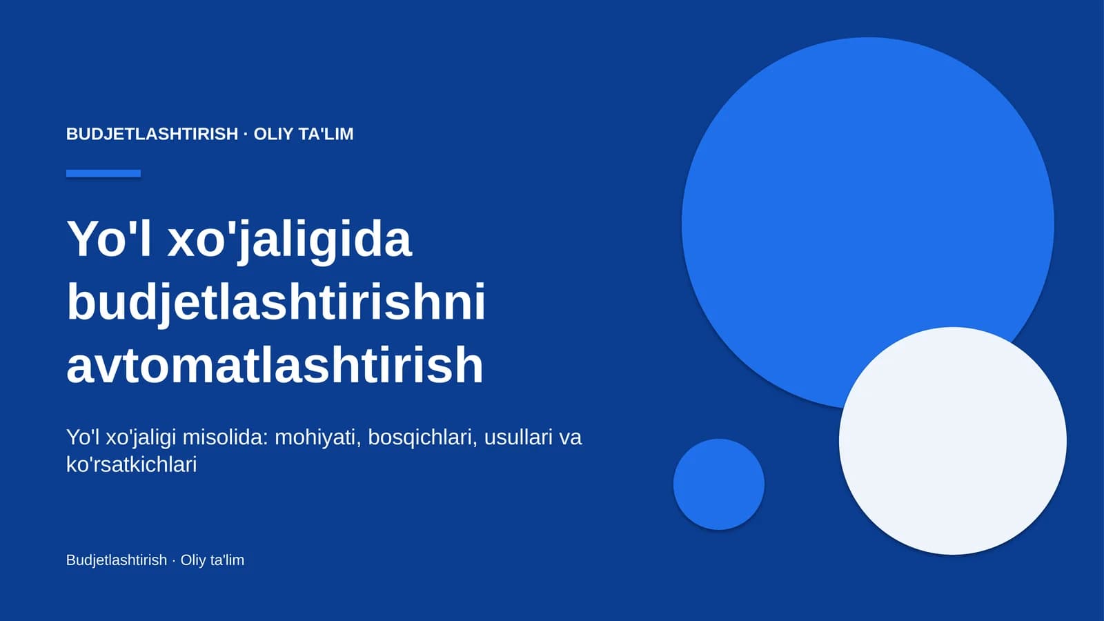 Yo'l xo'jaligida budjetlashtirishni avtomatlashtirish
