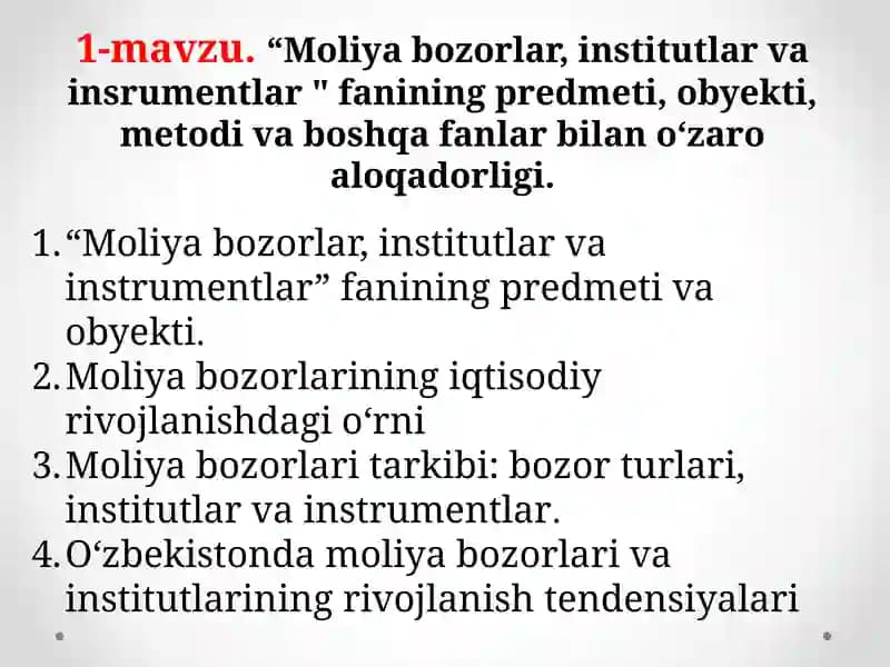 Moliyabozorlar, institutlar va instrumentlar