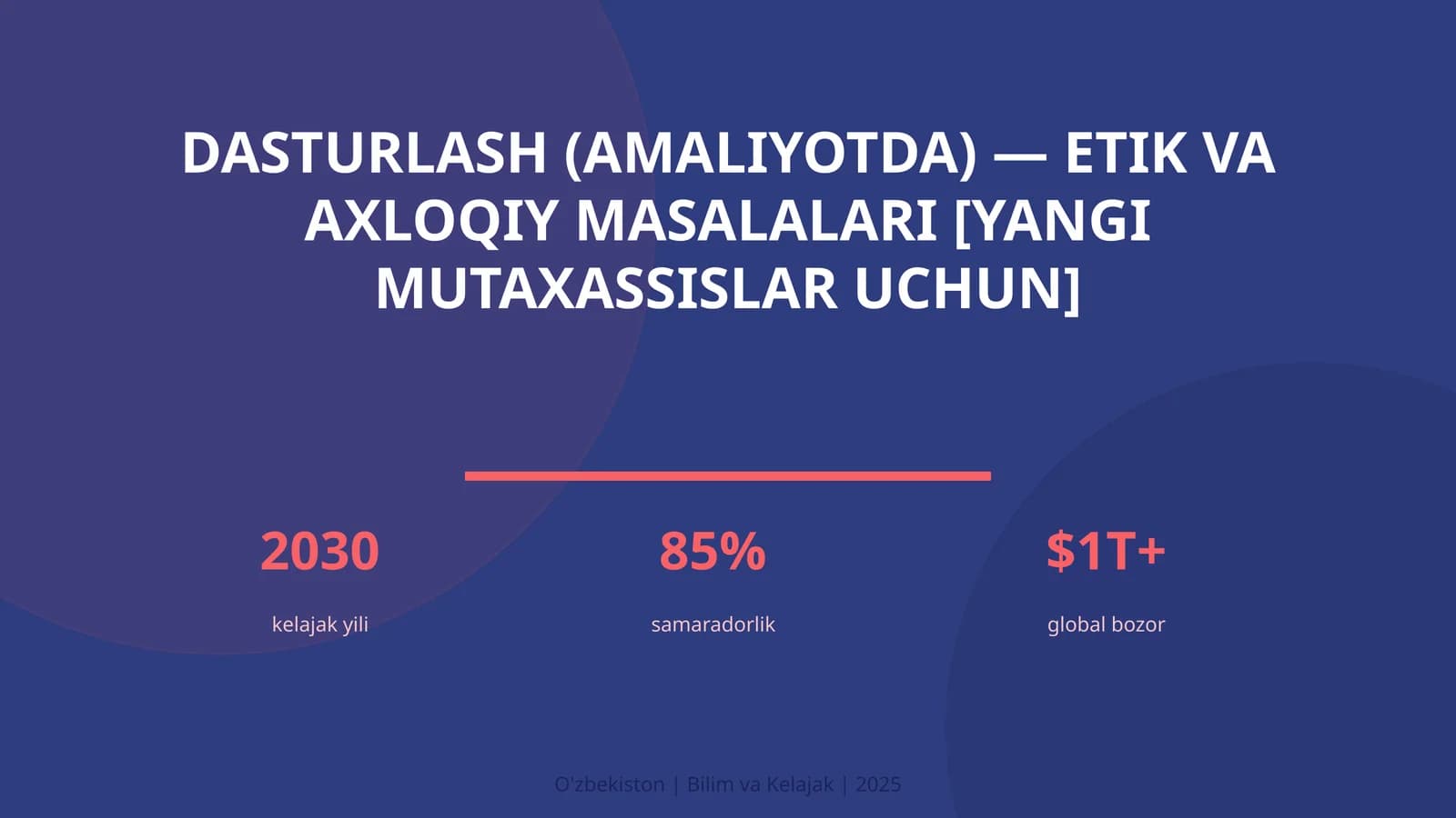 DASTURLASH (AMALIYOTDA) — ETIK VA AXLOQIY MASALALARI [YANGI MUTAXASSISLAR UCHUN]
