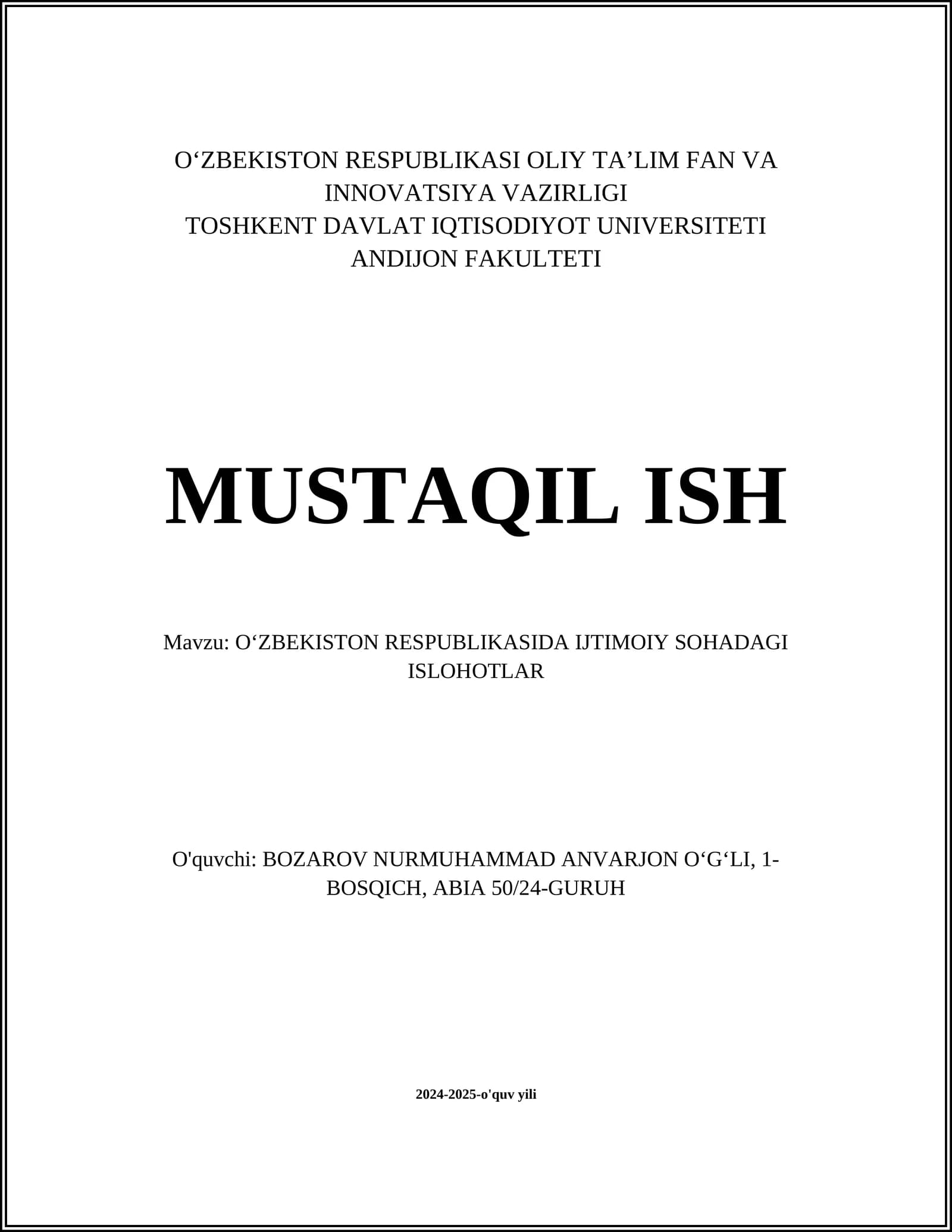 Oʻzbekiston Respublikasida Ijtimoiy Sohadagi Islohotlar