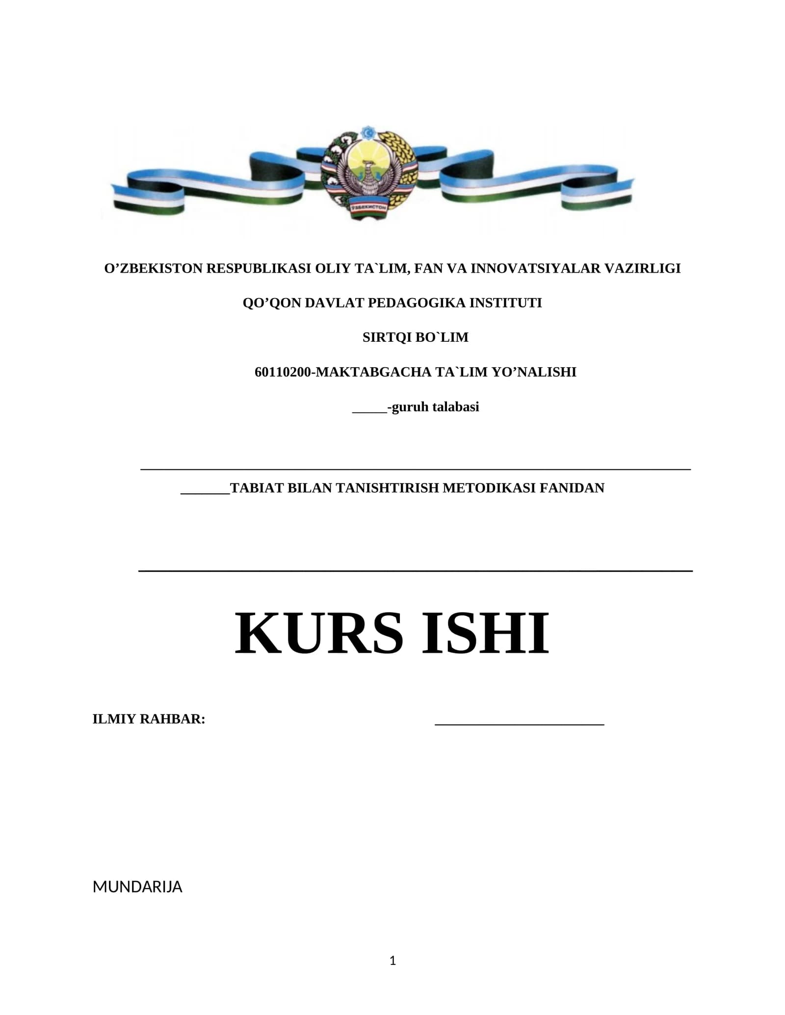TABIAT BILAN TANISHTIRISH METODIKASI FANIDAN KURS ISHI