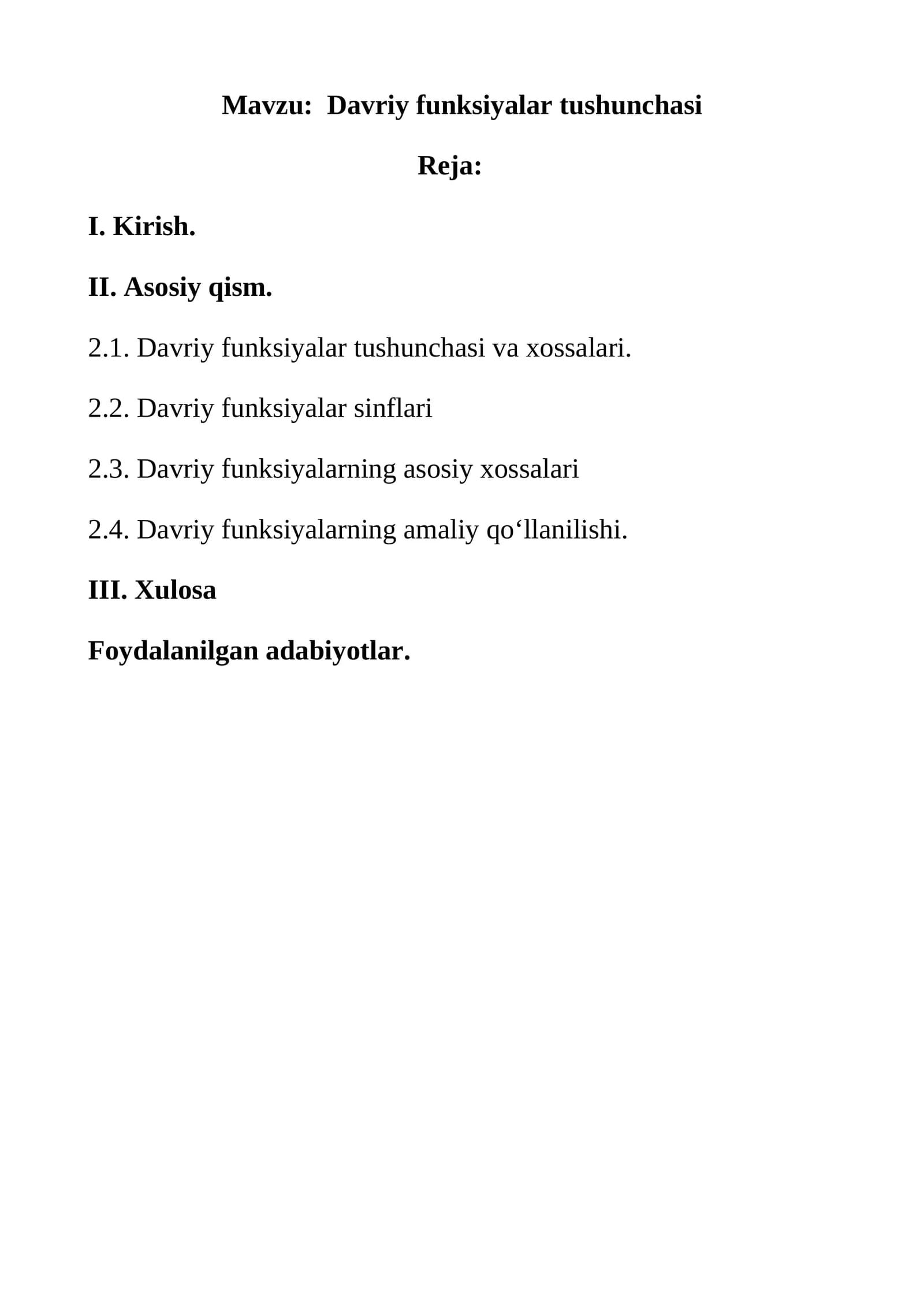 Davriy funksiyalar tushunchasi