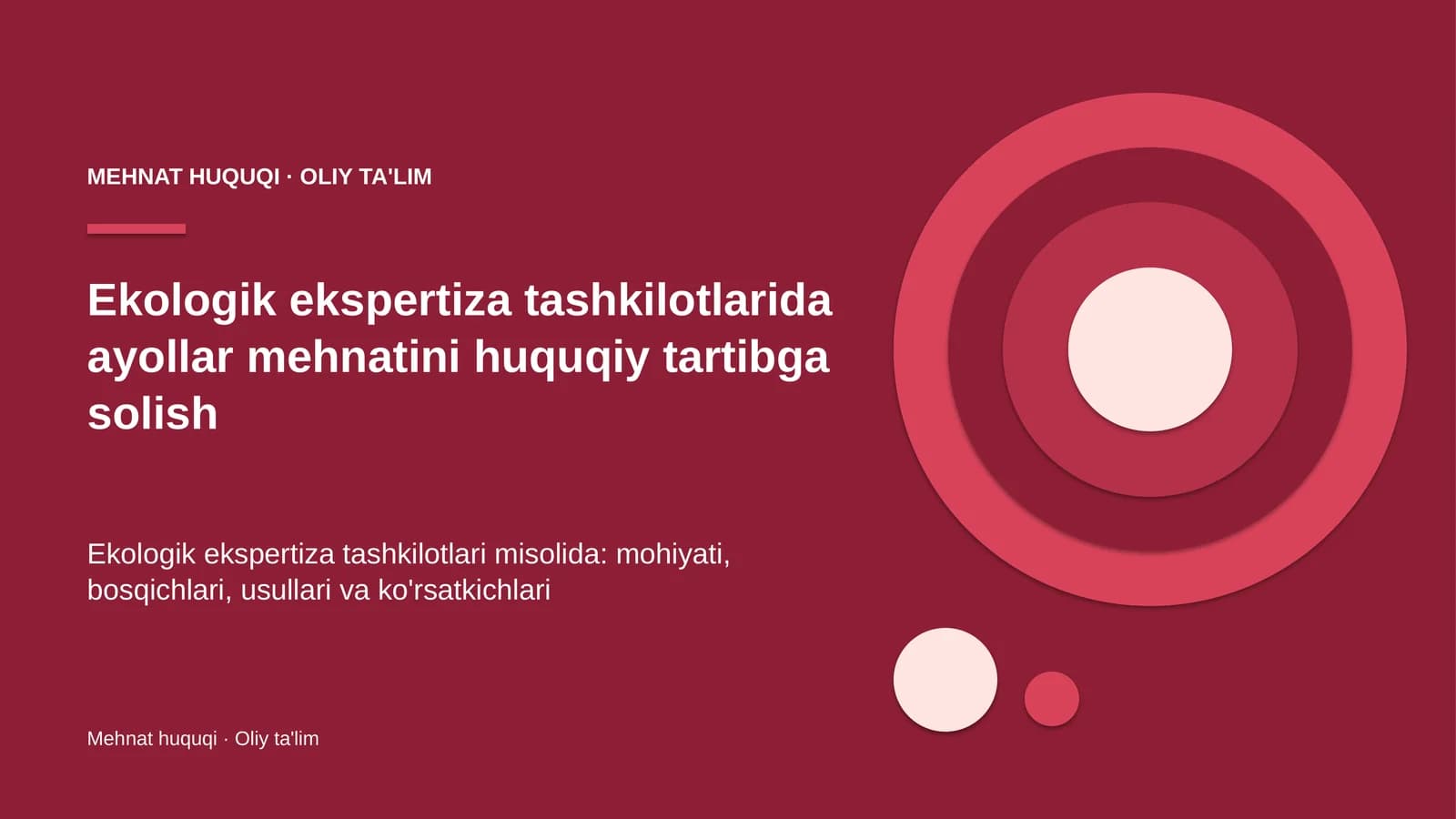Ekologik ekspertiza tashkilotlarida ayollar mehnatini huquqiy tartibga solish