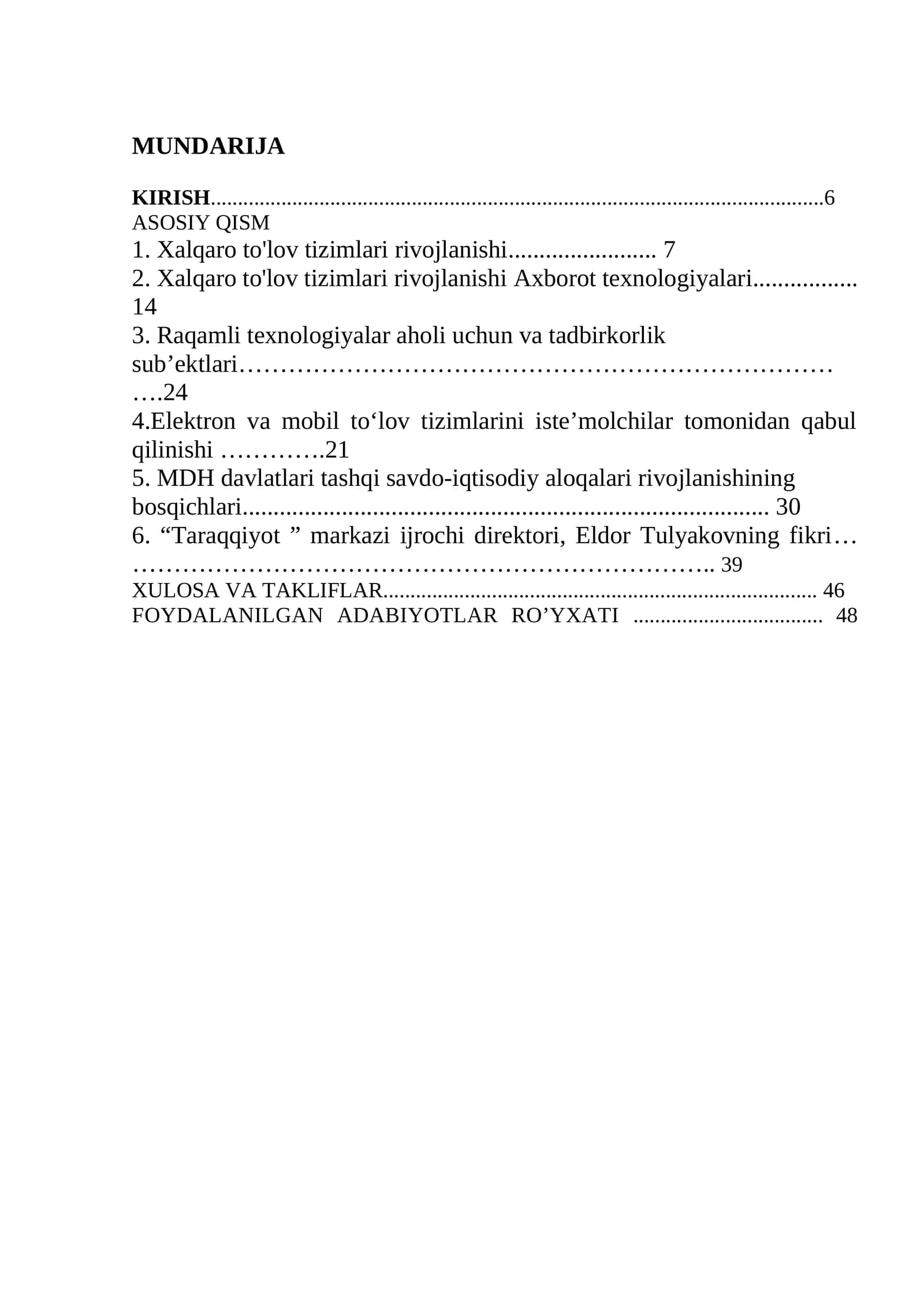 Xalqaro to'lov tizimlari rivojlanishi