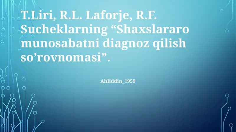Shaxslararo munosabatni diagnoz qilish so’rovnomasi