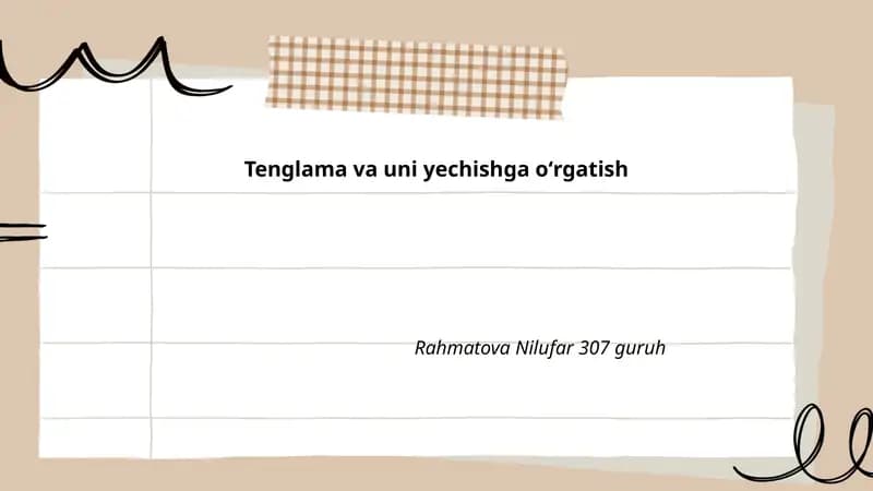Tenglama va uni yechishga oʻrgatish