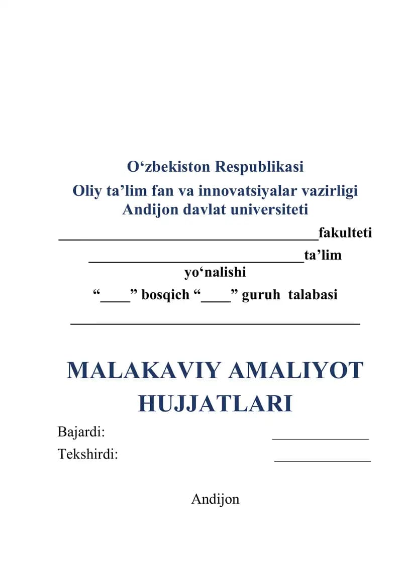 MALAKAVIY AMALIYOT HUJJATLARI