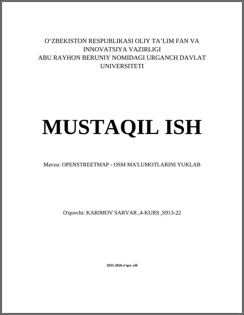 OPENSTREETMAP - OSM MA'LUMOTLARINI YUKLAB