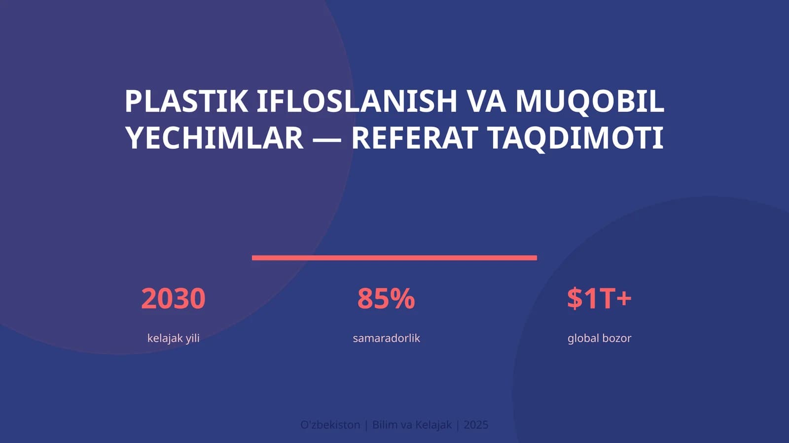 Plastik ifloslanish va muqobil yechimlar — referat taqdimoti