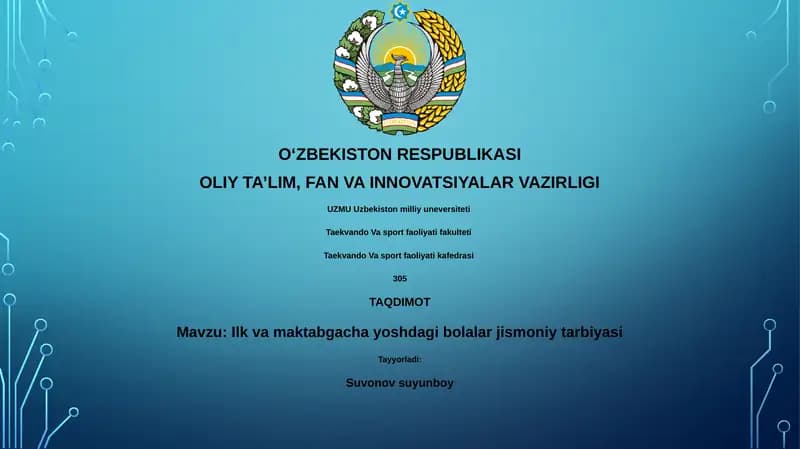 Ilk va maktabgacha yoshdagi bolalar jismoniy tarbiyasi