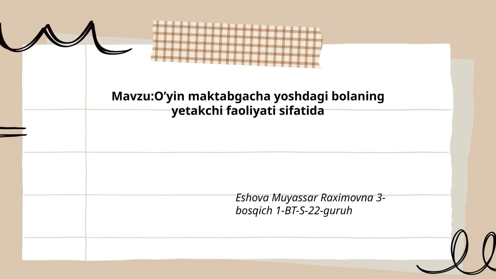 Oʼyin maktabgacha yoshdagi bolaning yetakchi faoliyati sifatida