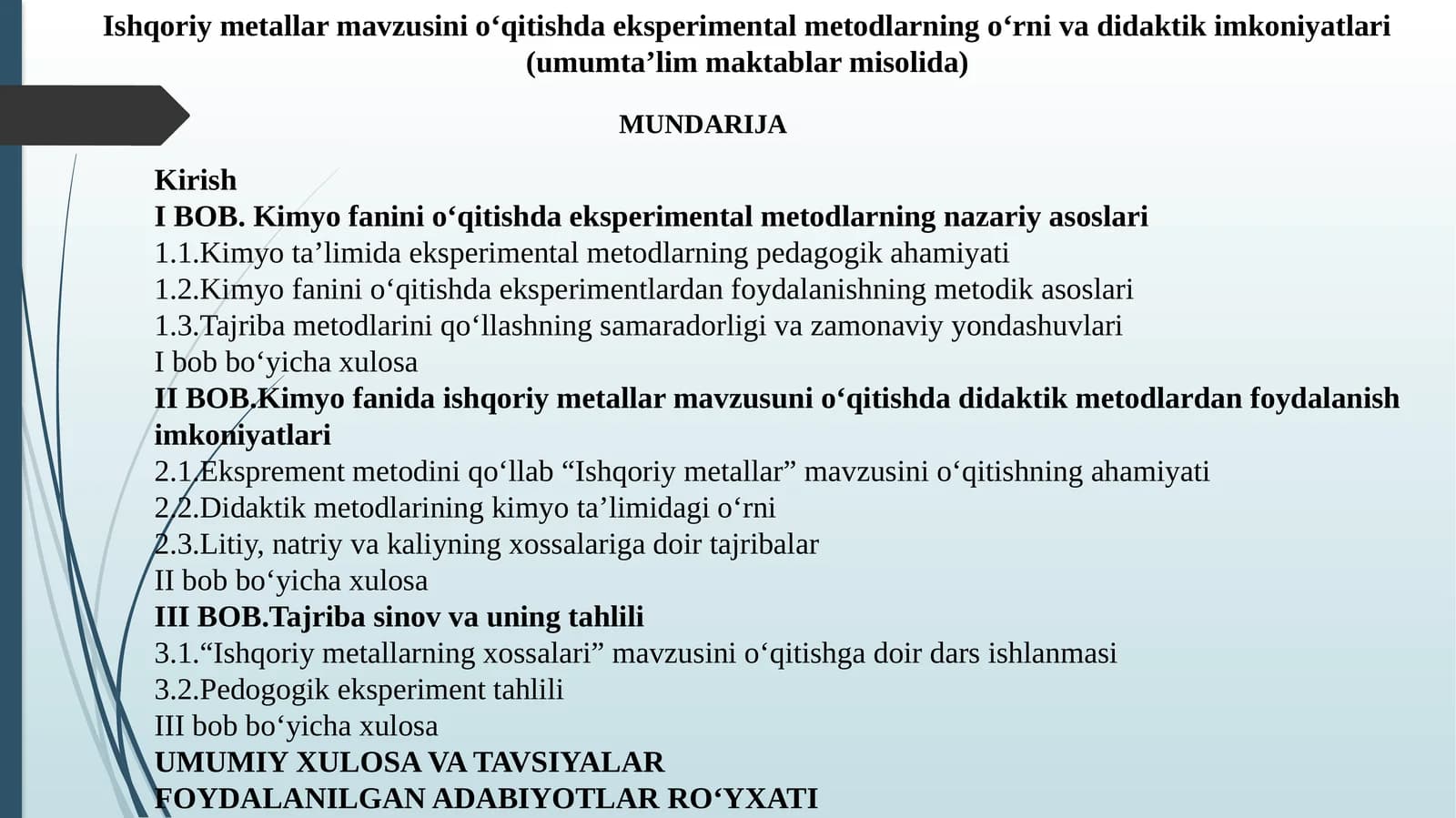 Kimyofanida eksperimental metodlarning nazariyasoslari