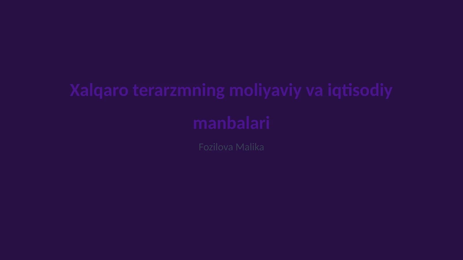 Xalqaro terarzmning moliyaviy va iqtisodiy manbalari