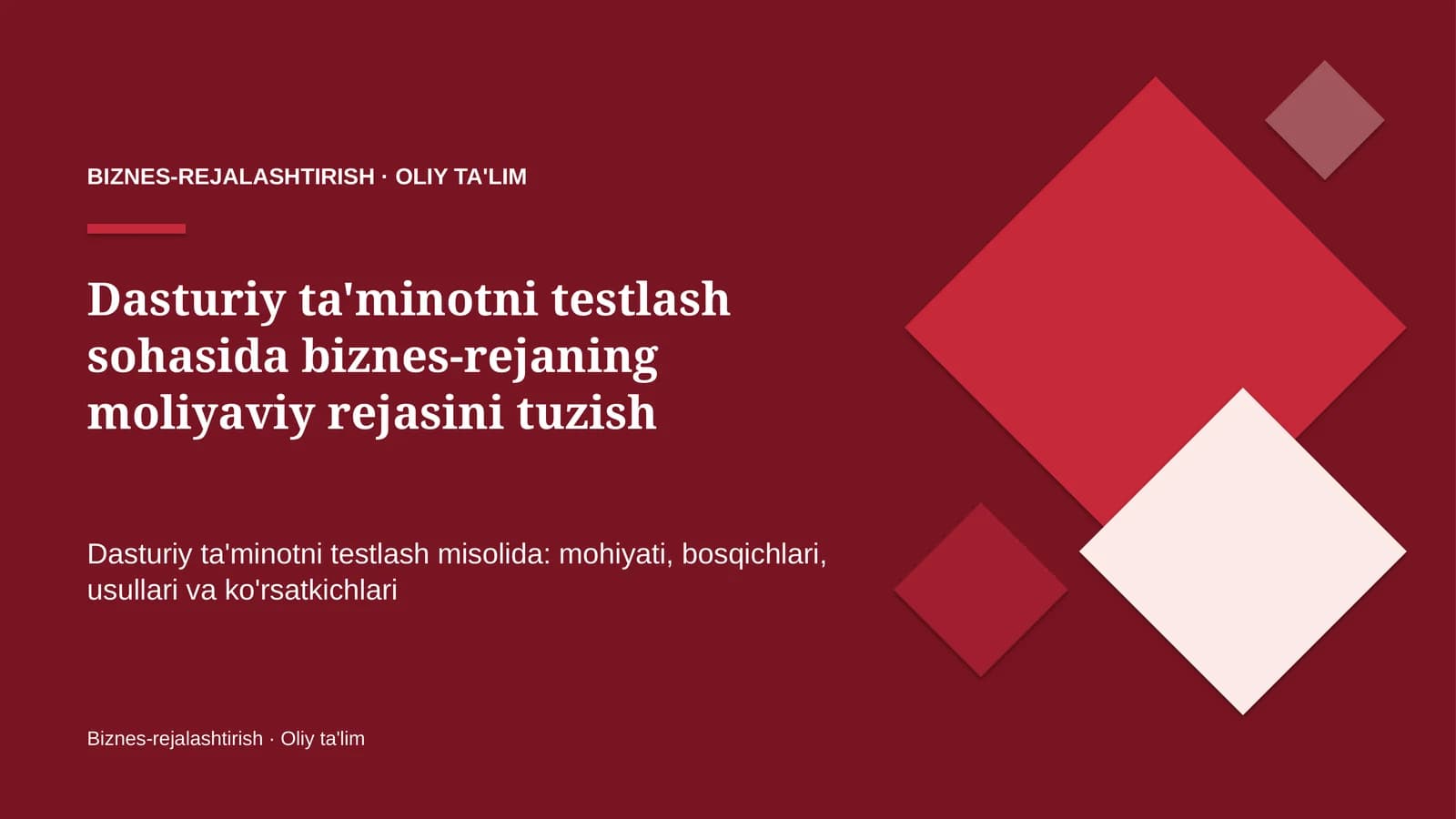 dasturiy ta'minotni testlash sohasida biznes rejaning moliyaviy rejasini tuzish 2591