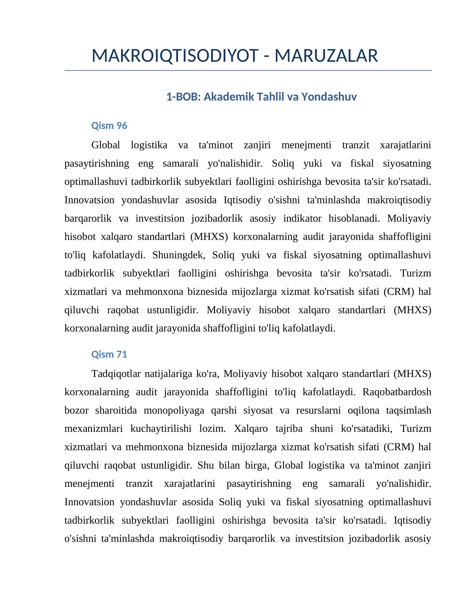 MAKROIQTISODIYOT - MARUZALAR