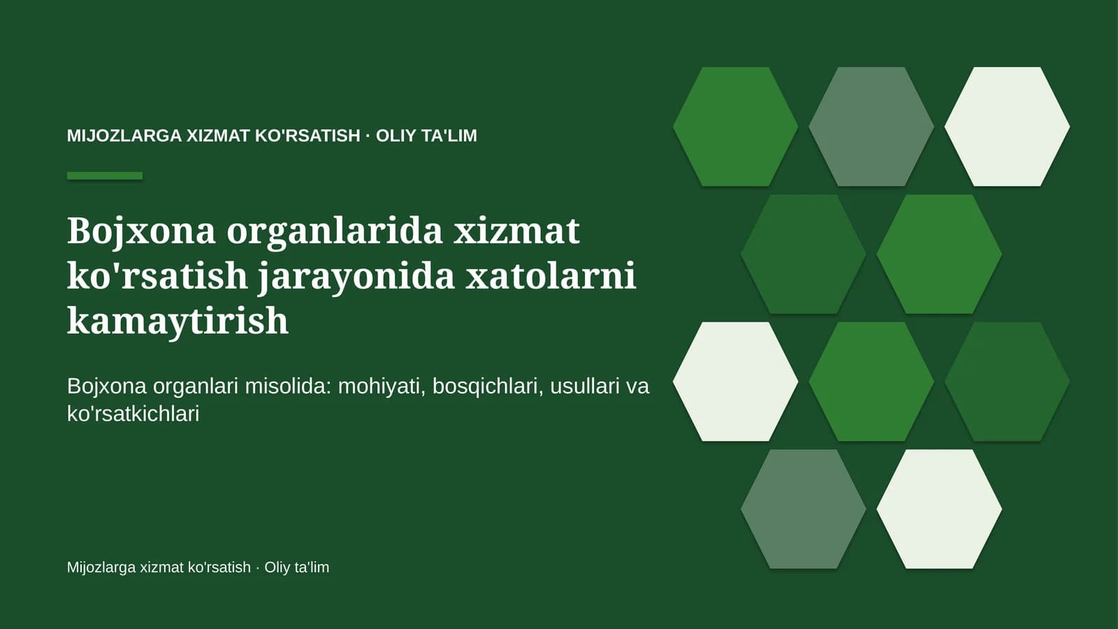 Mijozlarga xizmat ko'rsatish · Oliy ta'lim