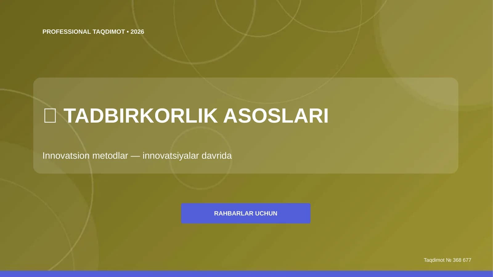 Tadbirkorlik asoslari: innovatsion metodlar (innovatsiyalar davrida) [rahbarlar uchun]