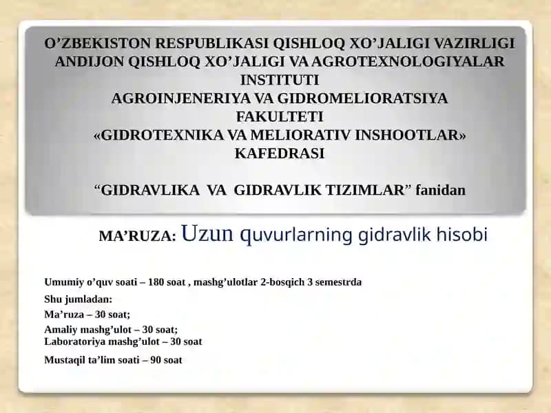 GIDROTEXNIKA VA MELIORATIV INSHOOTLAR