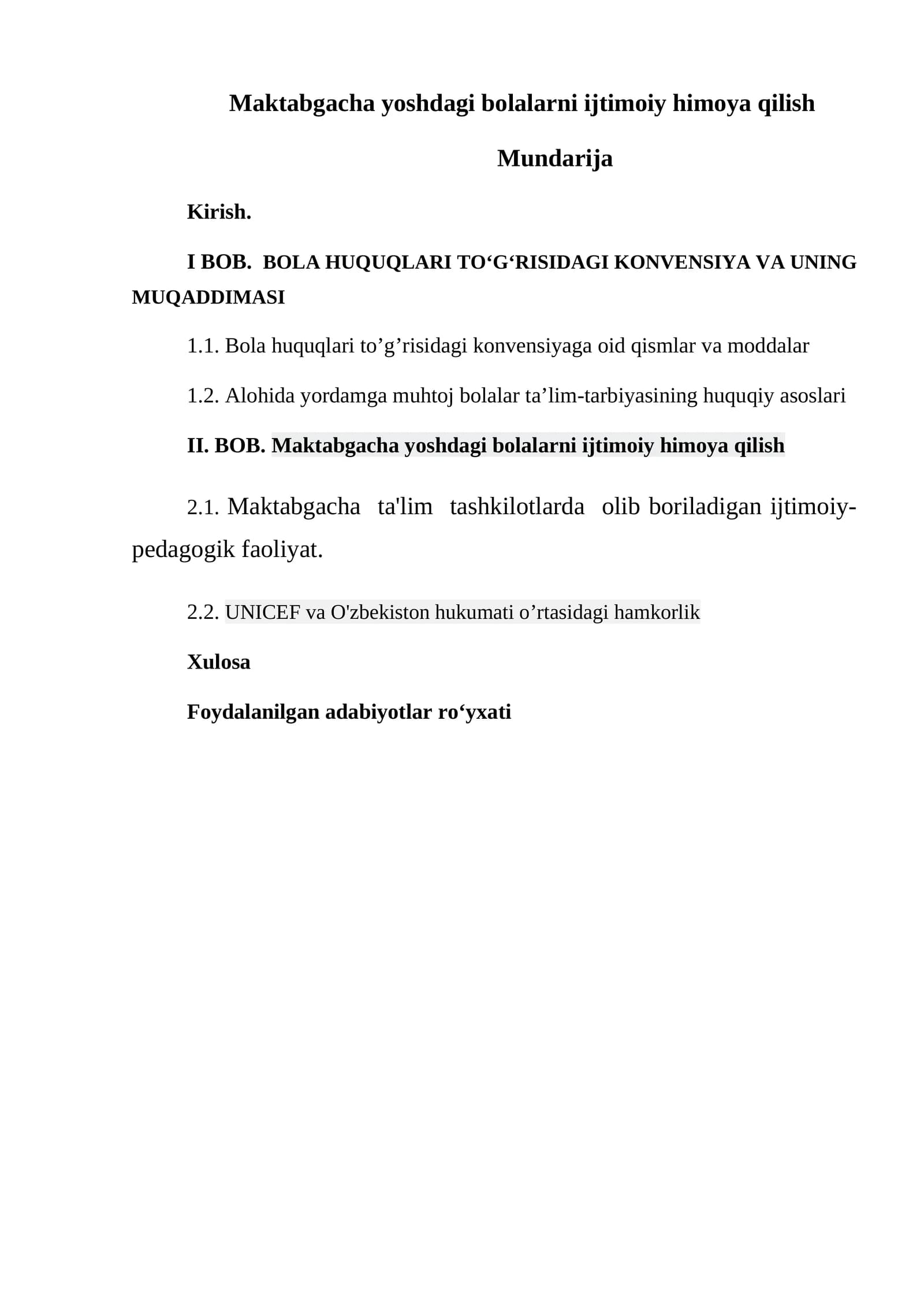 Maktabgacha yoshdagi bolalarni ijtimoiy himoya qilish