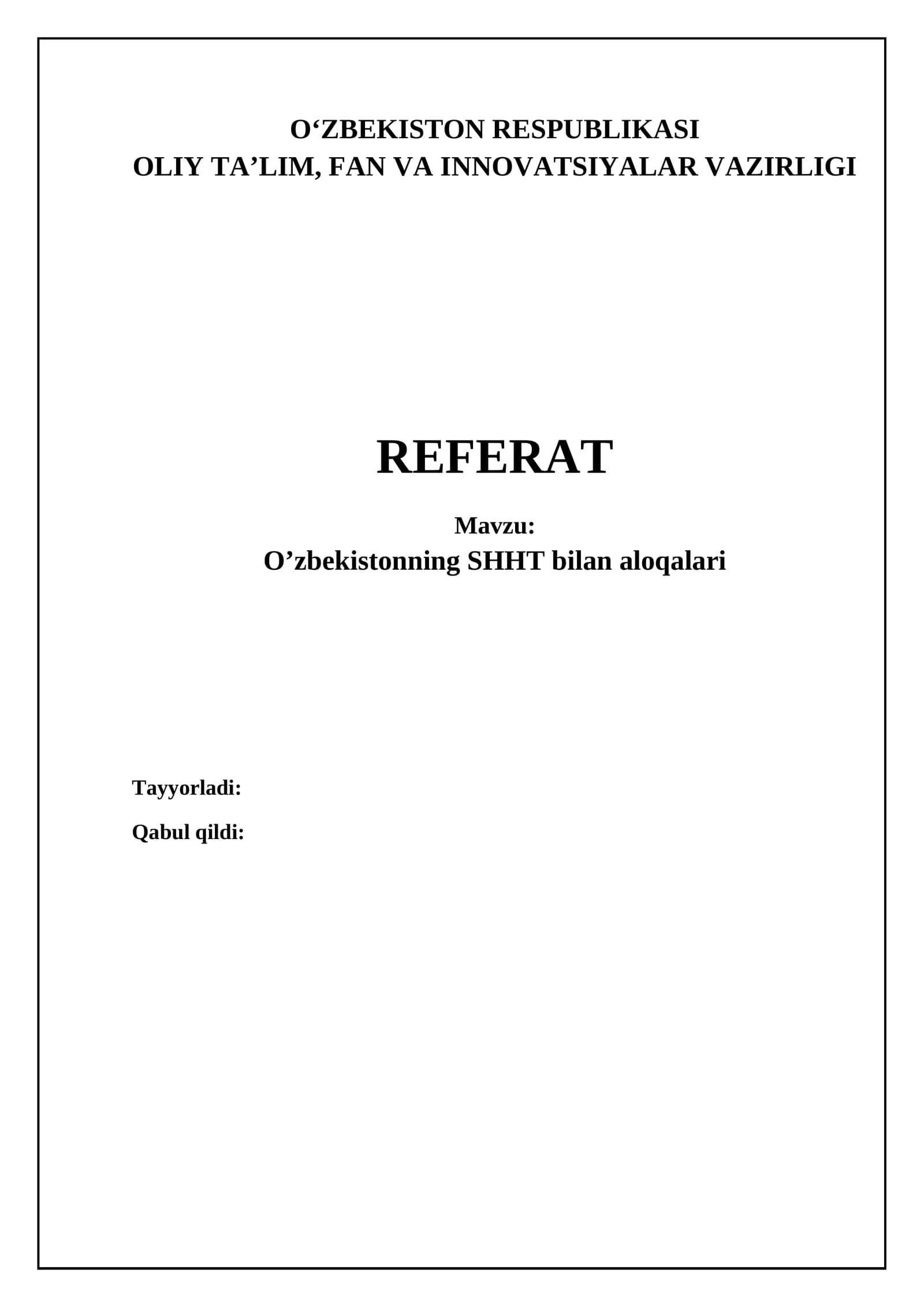 O'zbekistonning SHHT bilan aloqalari