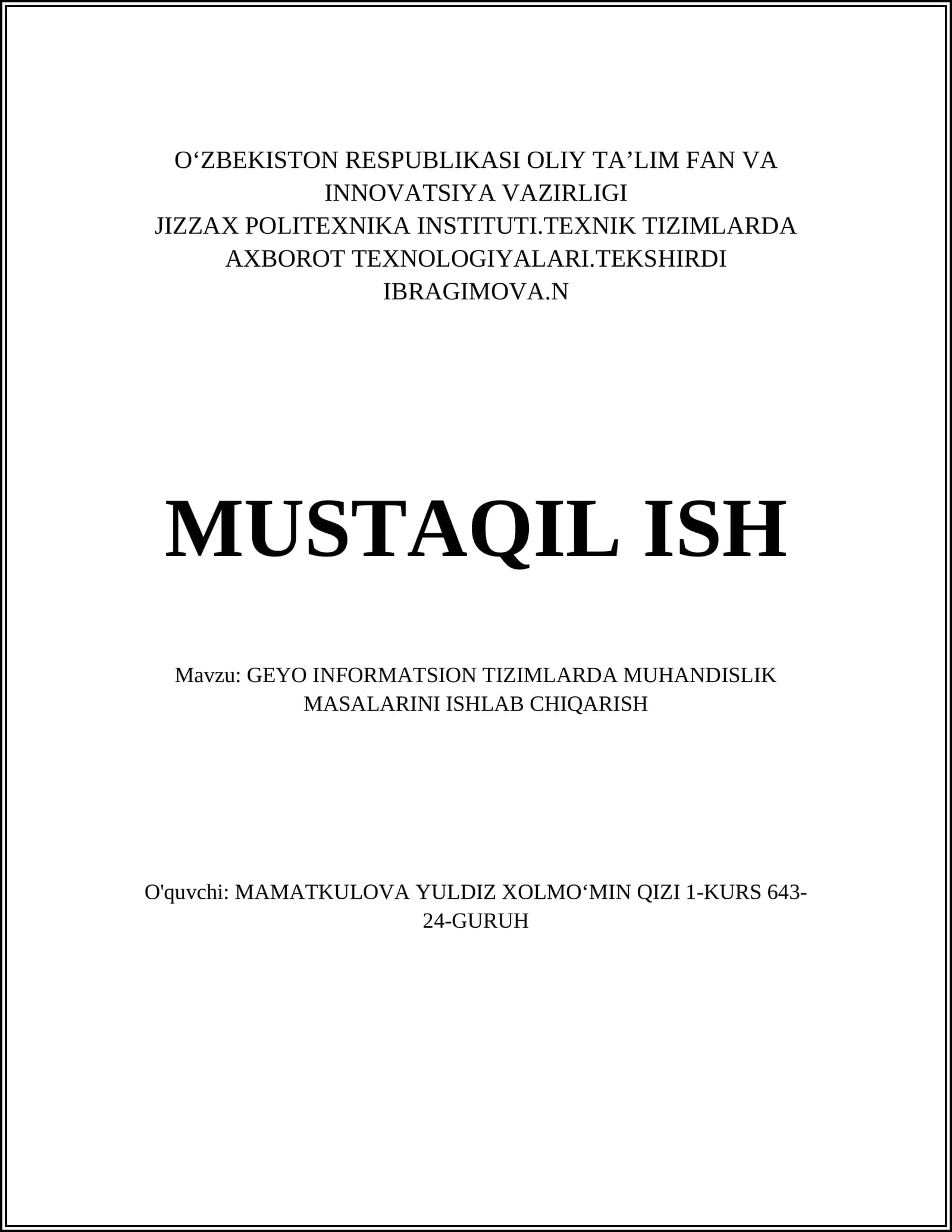 GEYO INFORMATSION TIZIMLARDA MUHANDISLIK MASALARINI ISHLAB CHIQARISH