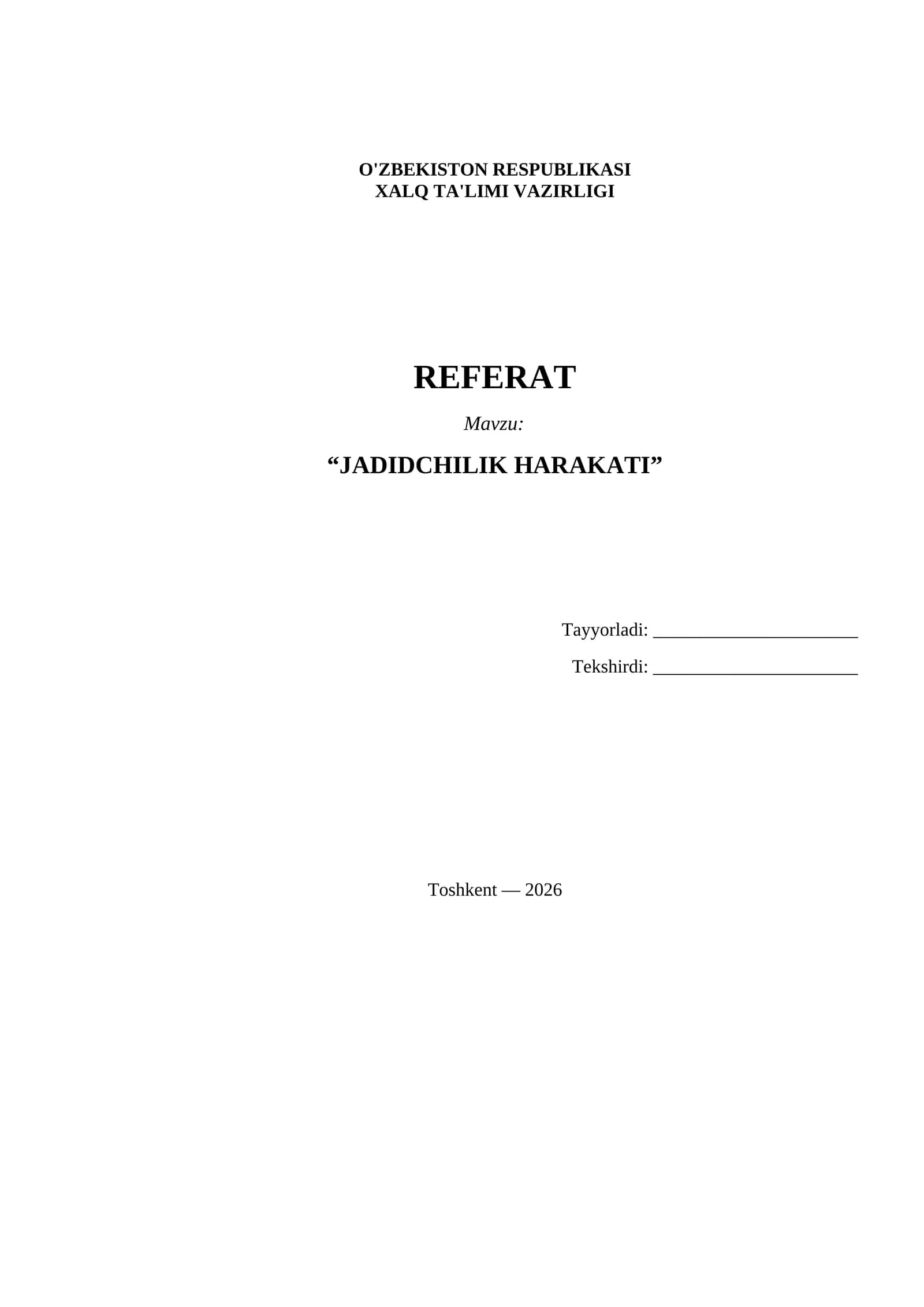 Referat Jadidchilik harakati mavzusida
