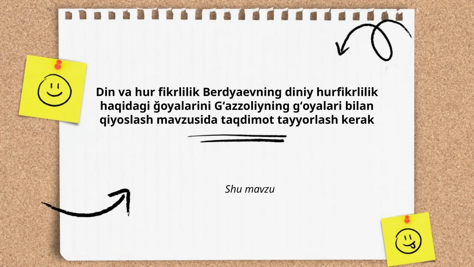 Din va hur fikrlilik Berdyaevning diniy hurfikrlilik haqidagi ğoyalarini Gʻazzoliyning gʻoyalari bilan qiyoslash mavzusida taqdimot tayyorlash kerak