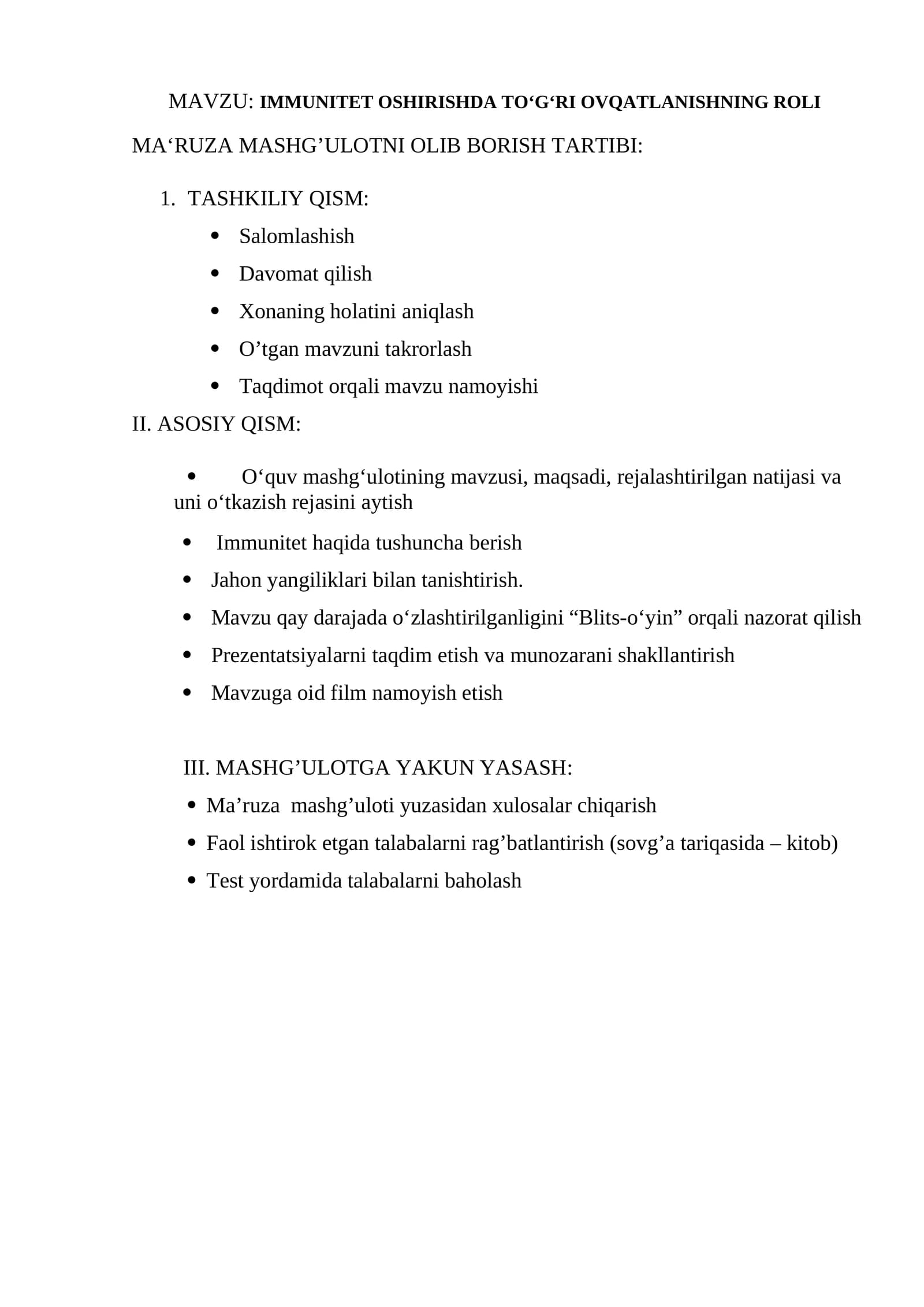 IMMUNITET OSHIRISHDA TOʻGʻRI OVQATLANISHNING ROLI