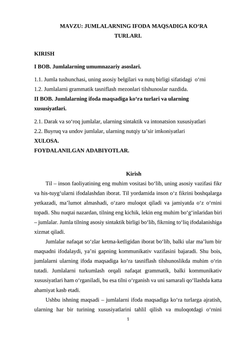 Jumlalarning Ifoda Maqsadiga Ko‘ra Turlari