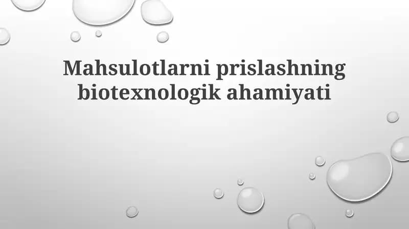 Mahsulotlarni presslashning biotexnologik ahamiyati
