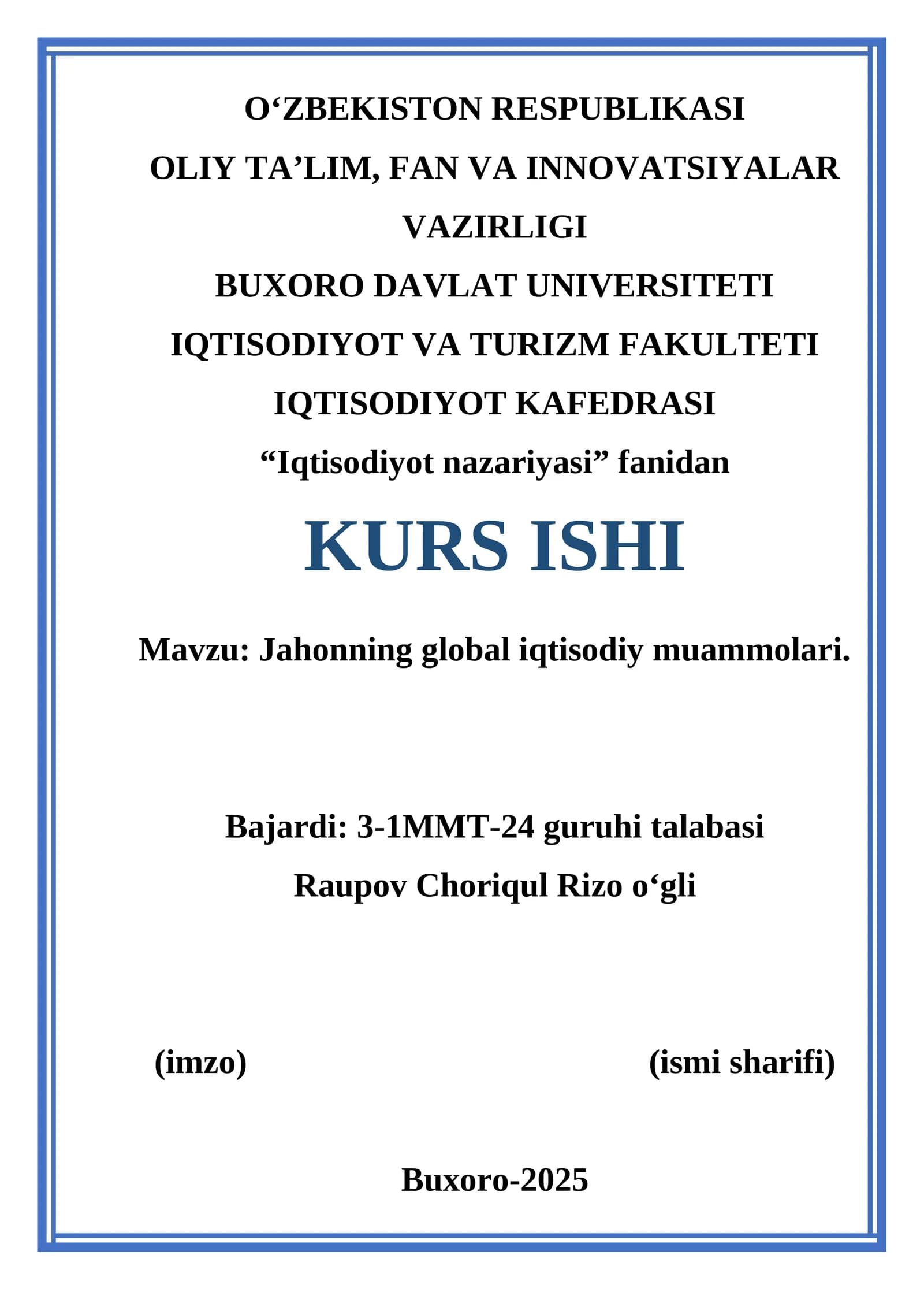 Jahonning global iqtisodiy muammolari