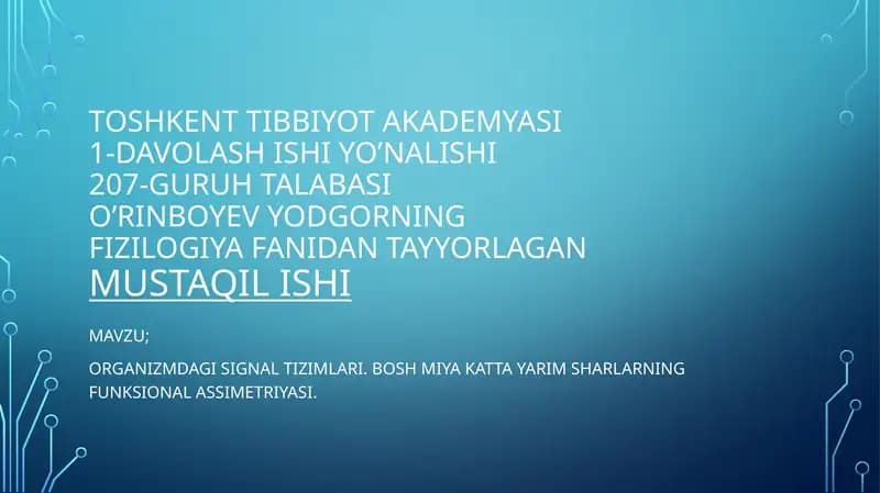 Organizmdagi signal tizimlari