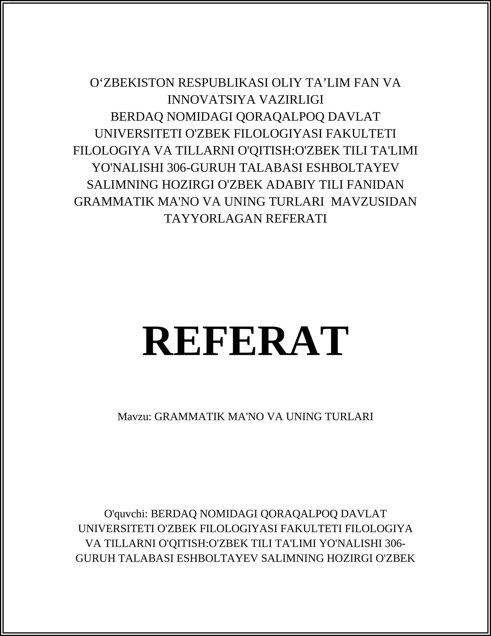 GRAMMATIK MA'NO VA UNING TURLARI