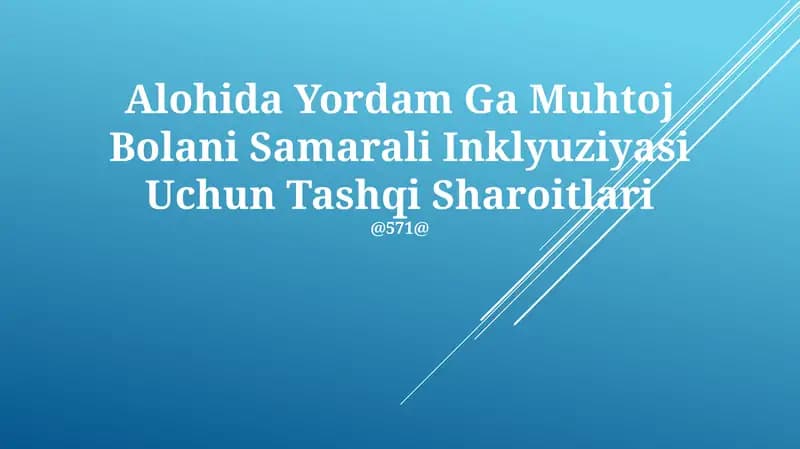 Alohida Yordam Ga Muhtoj Bolani Samarali Inklyuziyasi Uchun Tashqi Sharoitlari