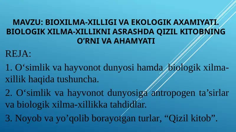 Qizil Kitob va Biologik Xilma-Xillik