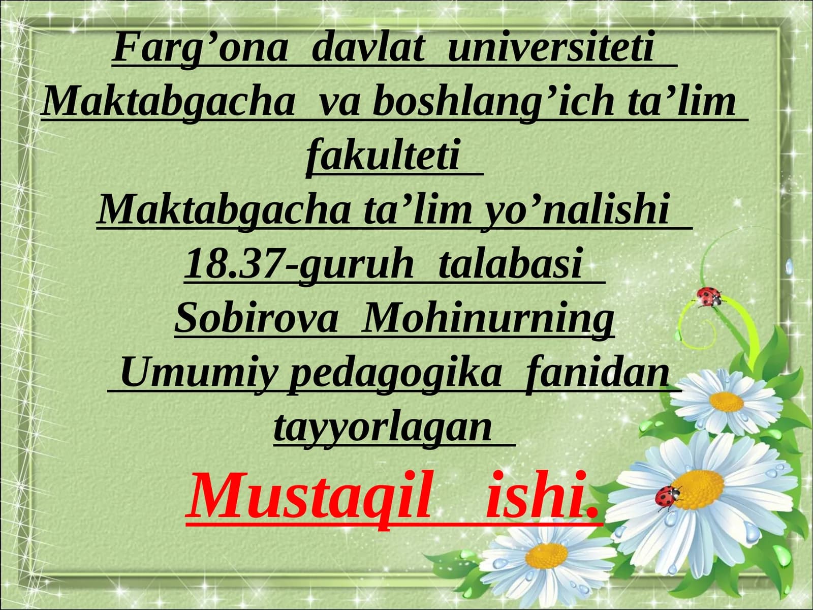 Farg’onadavlat universiteti Maktabgacha va boshlang'ich ta’lim fakulteti
