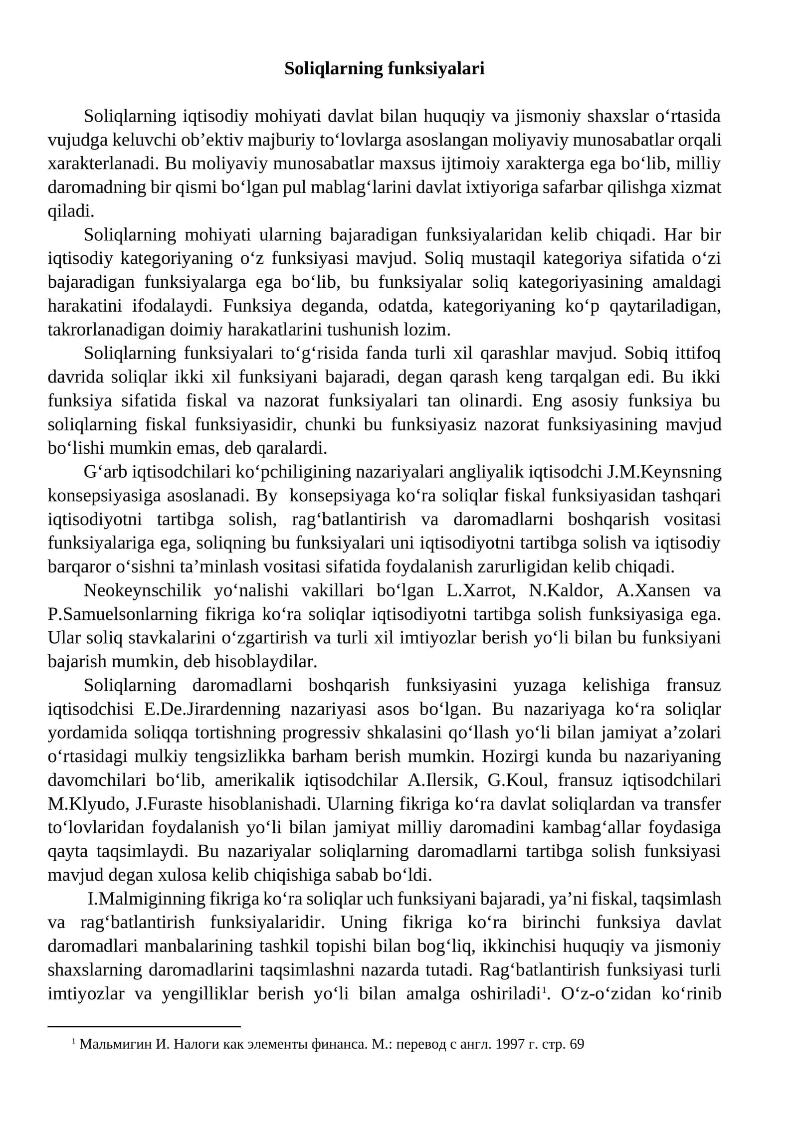 Soliqlarning funksiyalari