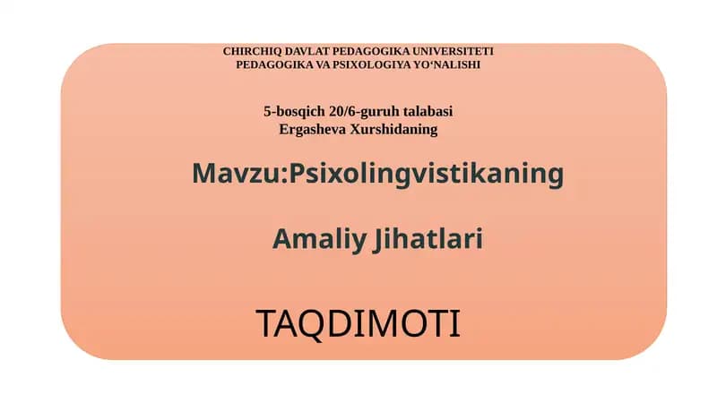 Psixolingvistikaning Amaliy Jihatlari