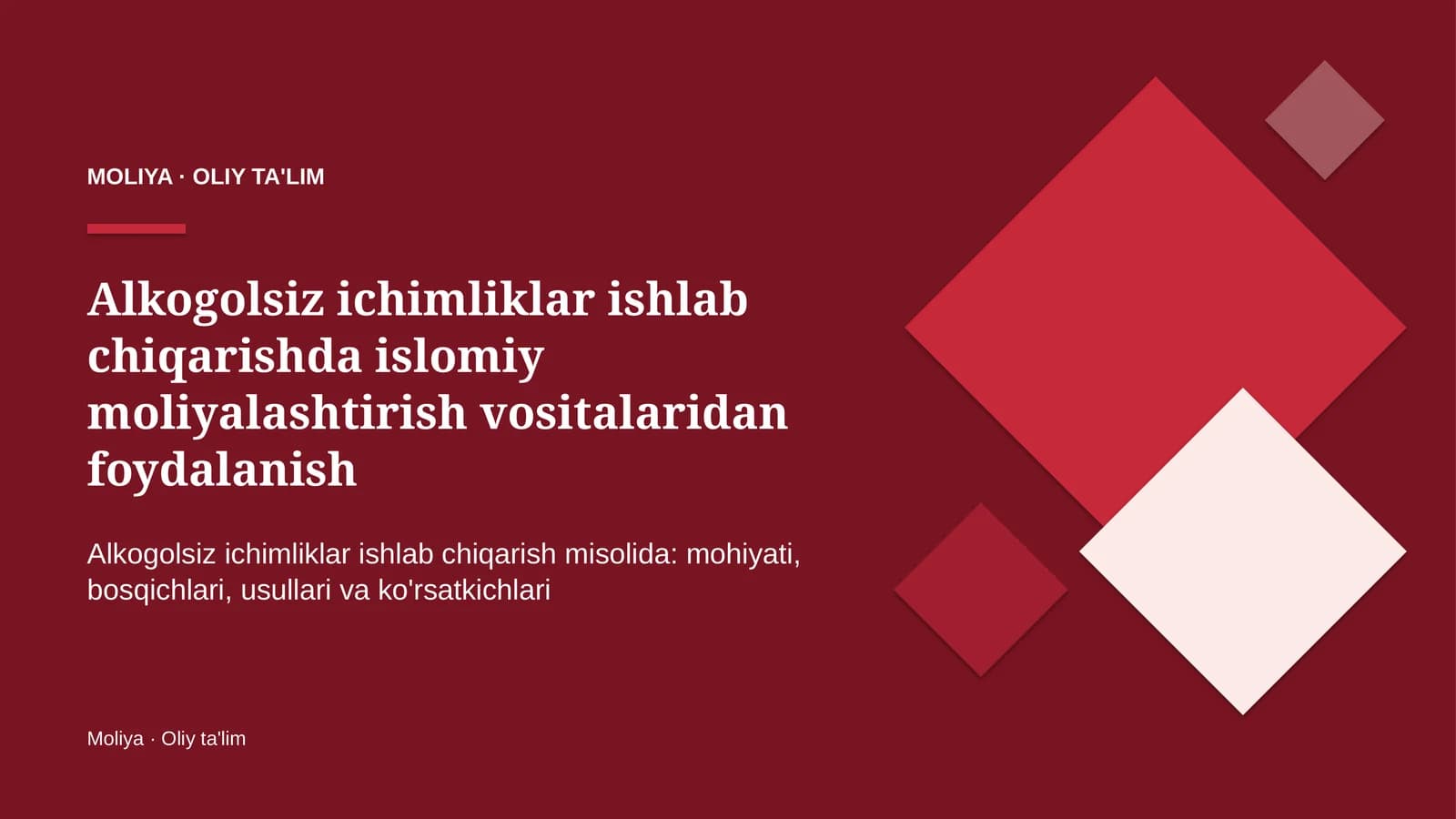 Alkogolsiz ichimliklar ishlab chiqarishda islomiy moliyalashtirish vositalaridan foydalanish