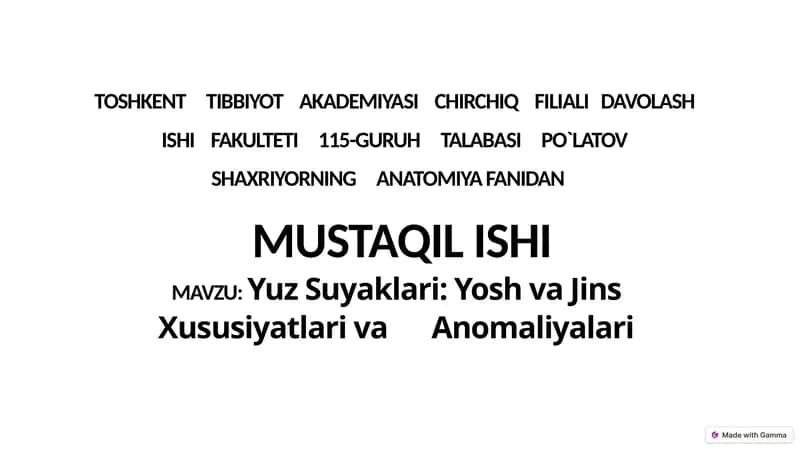 Yuz Suyaklari: Yosh va Jins Xususiyatlari va Anomaliyalari