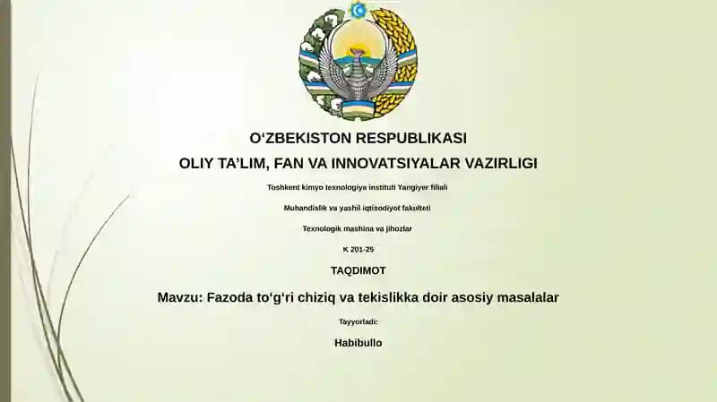 Fazoda toʻgʻri chiziq va tekislikka doir asosiy masalalar