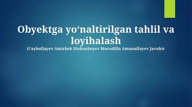 Ob'ektga yoʻnaltirilgan tahlil va loyihalash