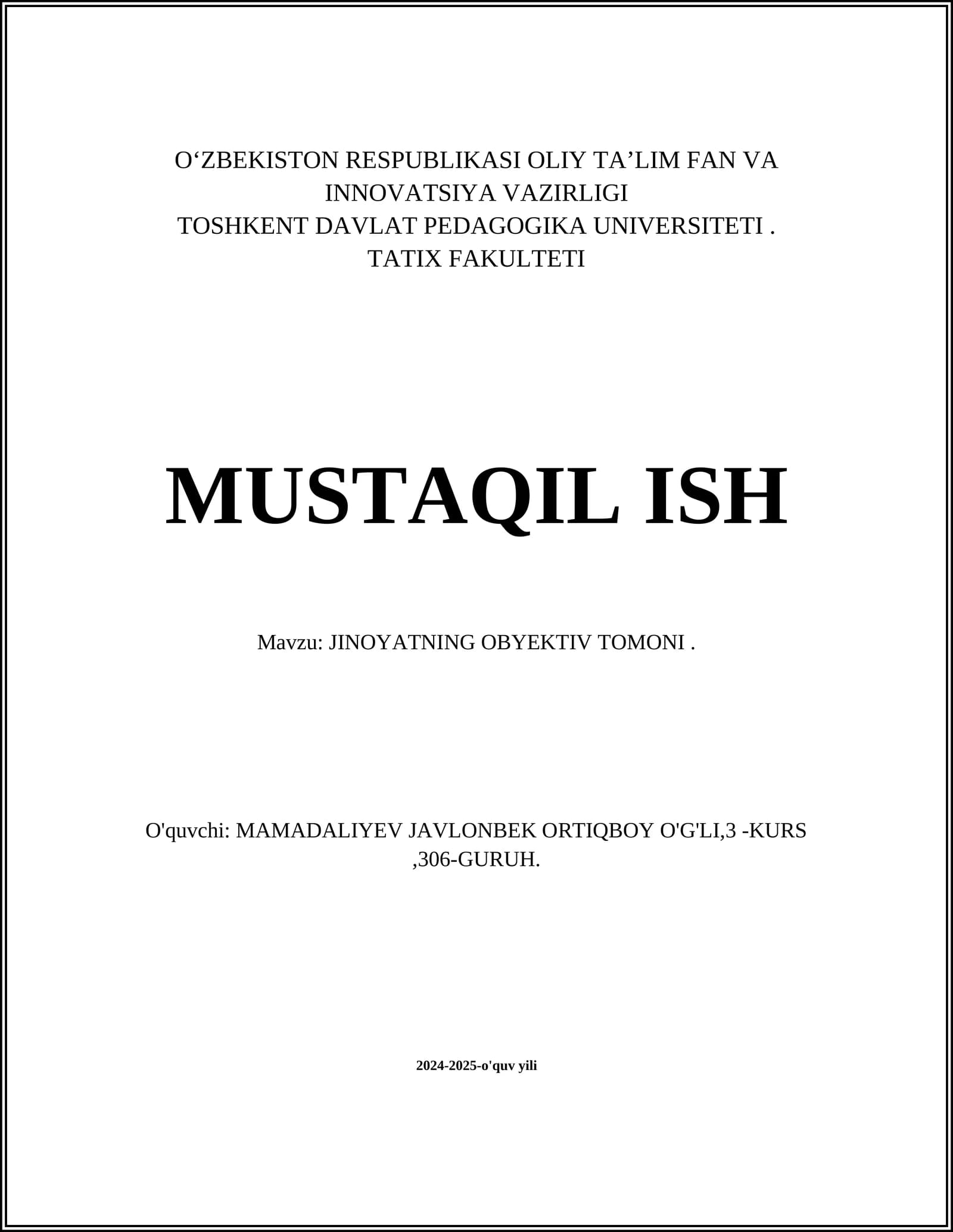 Jinoyatning Obyektiv Tomoni